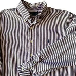 Ralph Lauren Men's 17 Button Down Long Sleeve Shirt Purple White Striped